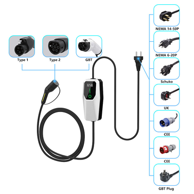 3.5kW 7kW 11kW EV شارژر Ac دسته شارژ قابل حمل IP65 ضد آب