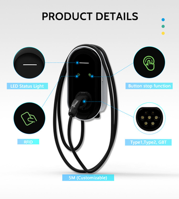 22kw EV Wallbox Charger 3 Phase Type 2 32a ایستگاه شارژ برای خانه 380v ولتاژ ورودی